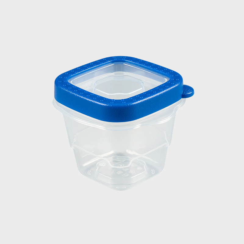 PFB023 118ml (4オンス) ミニチュア四角いPP食品保存容器、青色のオーバーモールド蓋付き4パックセット