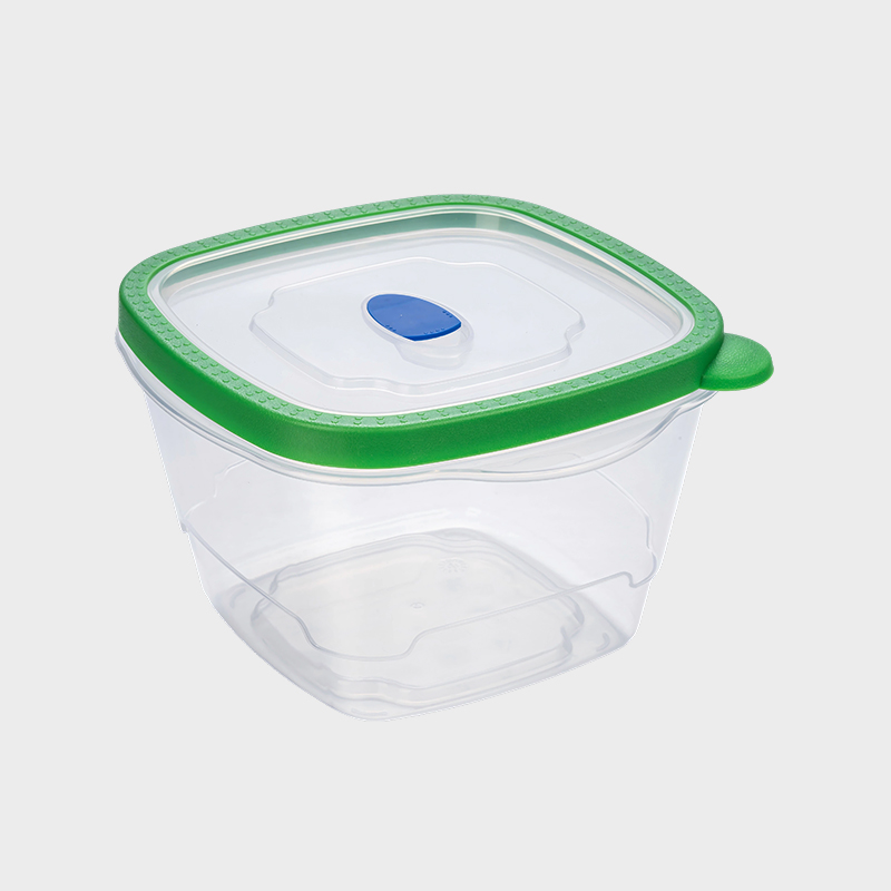 PFB029 1650ml 深型正方形 PP 食品保存容器、通気口付きグリーンオーバーモールド蓋付き