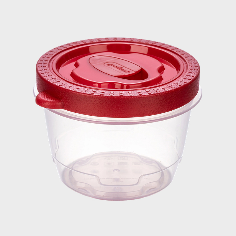 PFB052 360ml 円筒形 PP 食品保存容器、通気口付き赤いオーバーモールド蓋付き