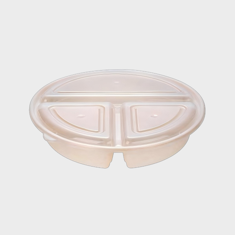 PFK004 900ml 3コンパートメント ラウンド クリア PP 使い捨て食事準備容器セット 蓋付き